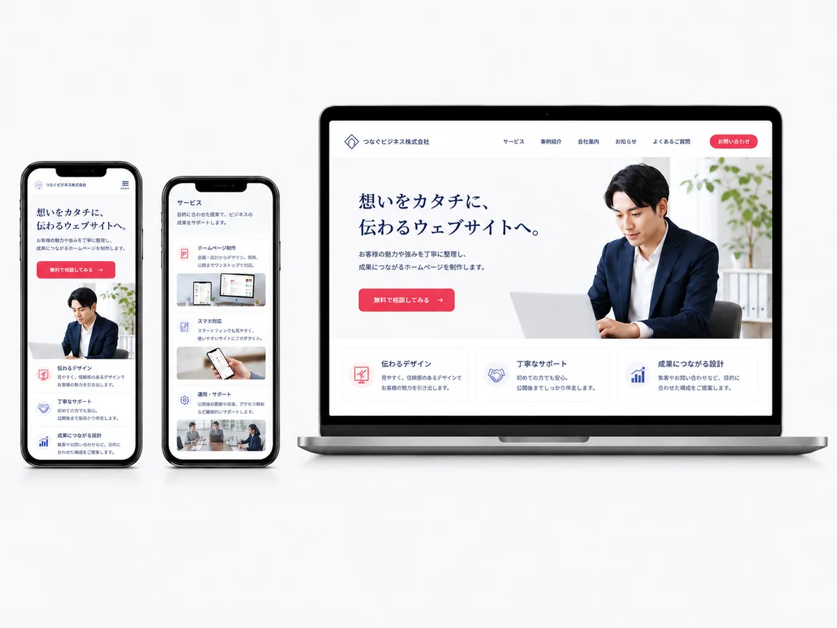 ホームページを表示したパソコンとスマートフォン